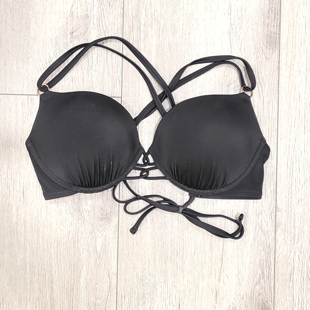 Shade & Shore black double strap crossback tie padded bikini top